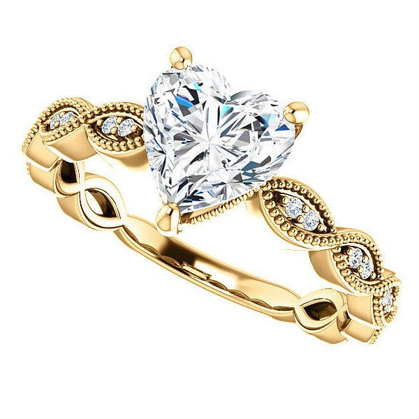Heart cut Infinity-Styled Moissanite Engagement Ring with Milgrain