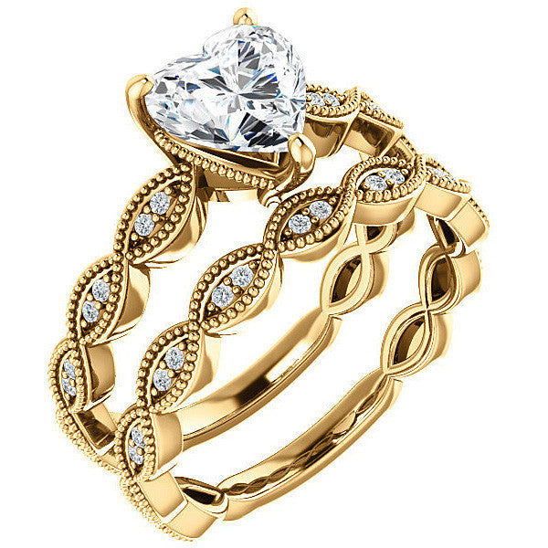 Heart cut Infinity-Styled Moissanite Engagement Ring with Milgrain