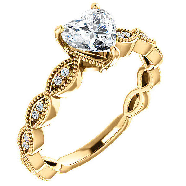 Heart cut Infinity-Styled Moissanite Engagement Ring with Milgrain