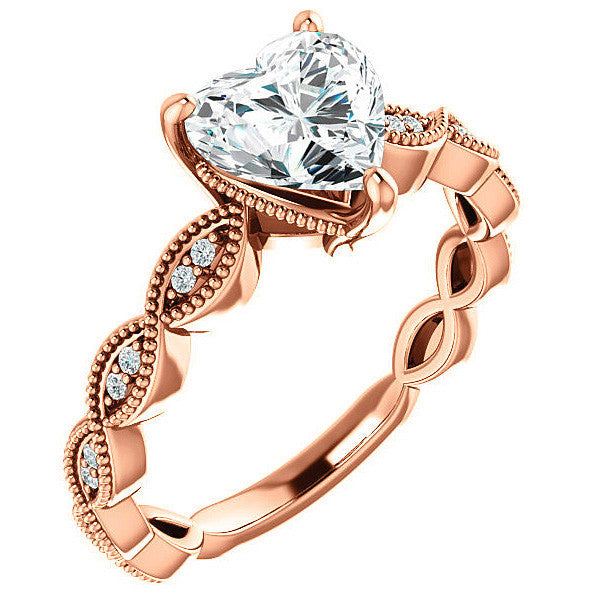 Heart cut Infinity-Styled Moissanite Engagement Ring with Milgrain