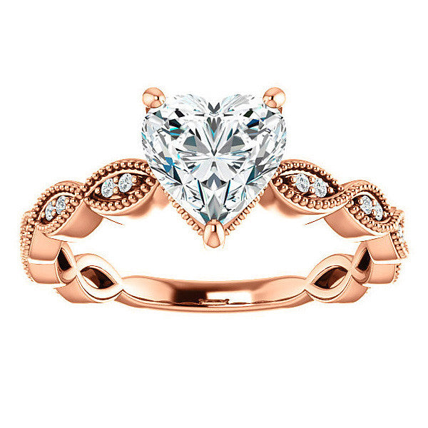 Heart cut Infinity-Styled Moissanite Engagement Ring with Milgrain