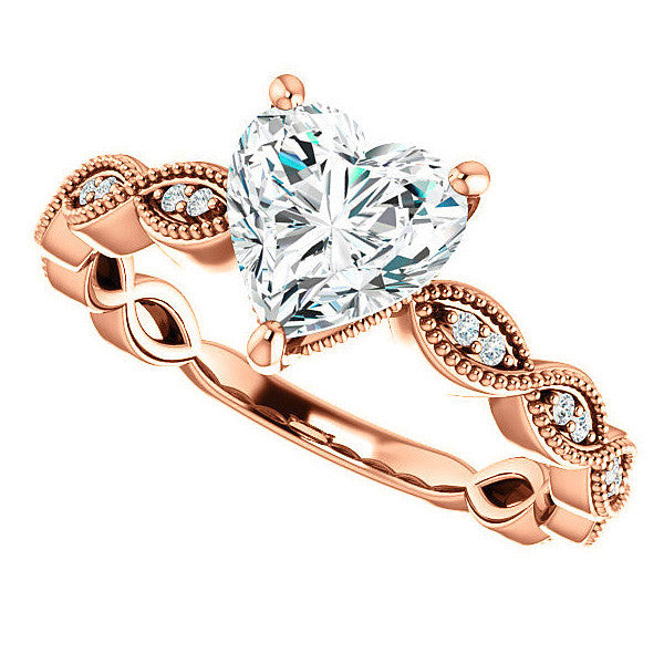 Heart cut Infinity-Styled Moissanite Engagement Ring with Milgrain