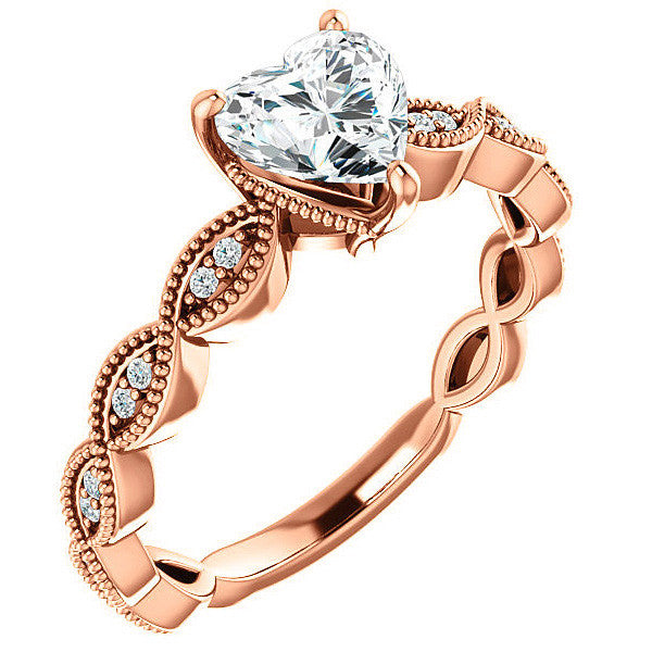 Heart cut Infinity-Styled Moissanite Engagement Ring with Milgrain