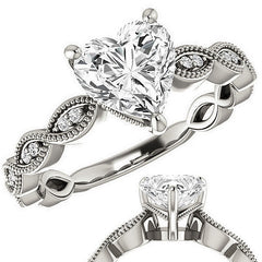 Heart cut Infinity-Styled Moissanite Engagement Ring with Milgrain