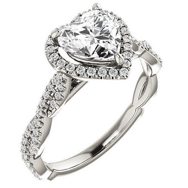 Heart Twisted Cathedral Halo Moissanite Engagement Ring