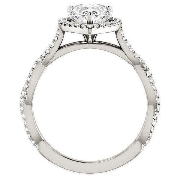Heart Twisted Cathedral Halo Moissanite Engagement Ring