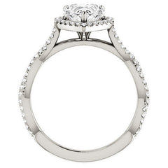 Heart Twisted Cathedral Halo Moissanite Engagement Ring