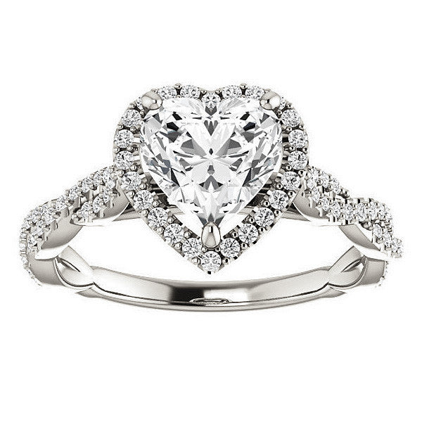 Heart Twisted Cathedral Halo Moissanite Engagement Ring