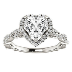Heart Twisted Cathedral Halo Moissanite Engagement Ring