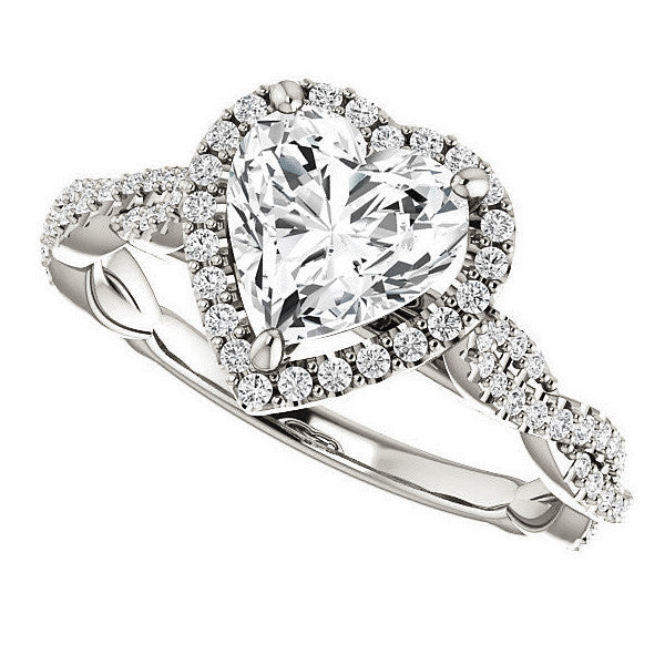 Heart Twisted Cathedral Halo Moissanite Engagement Ring