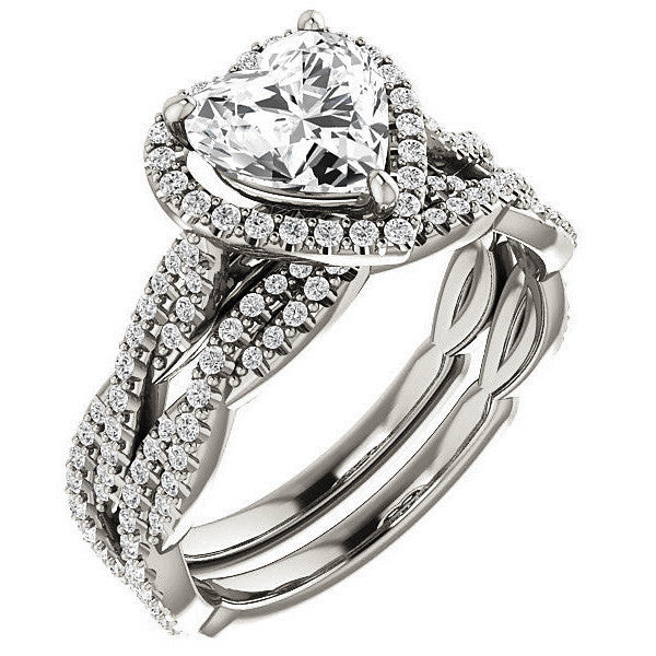 Heart Twisted Cathedral Halo Moissanite Engagement Ring