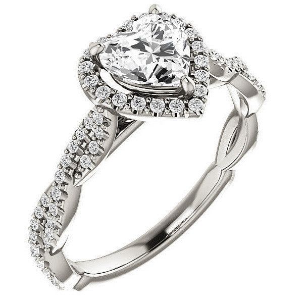 Heart Twisted Cathedral Halo Moissanite Engagement Ring