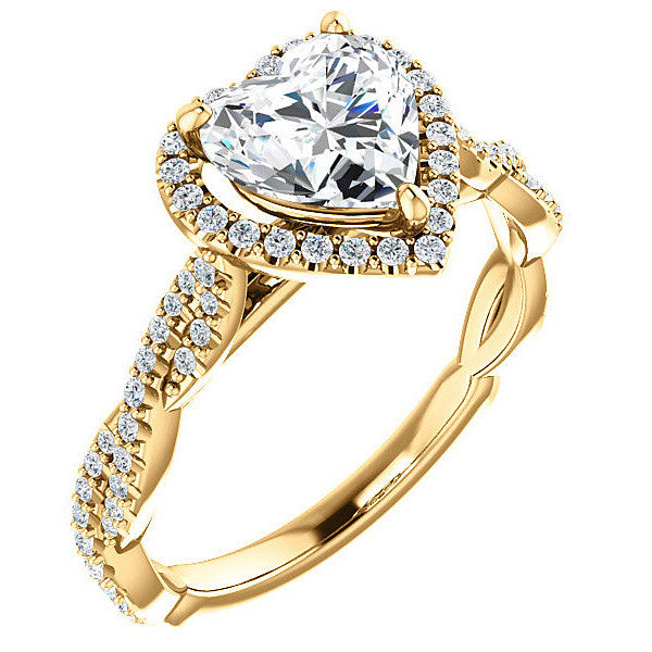 Heart Twisted Cathedral Halo Moissanite Engagement Ring