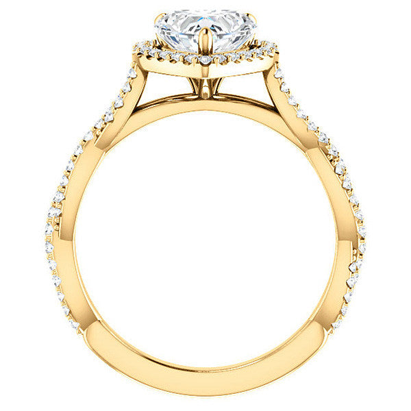 Heart Twisted Cathedral Halo Moissanite Engagement Ring