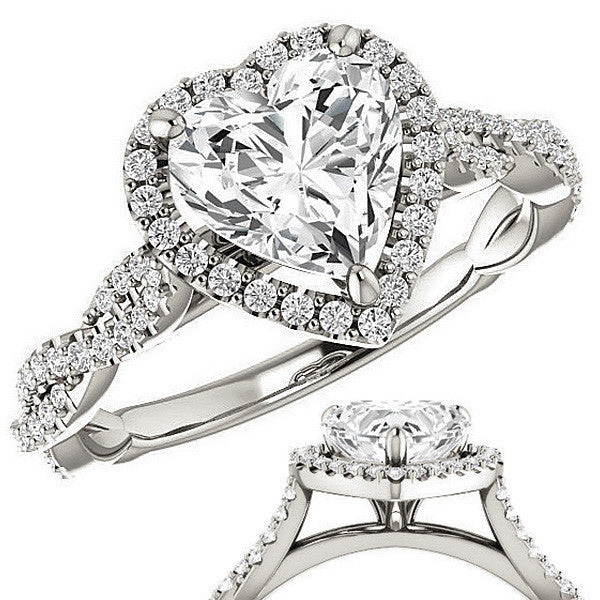 Heart Twisted Cathedral Halo Moissanite Engagement Ring