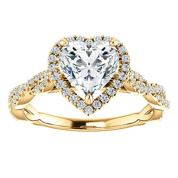 Heart Twisted Cathedral Halo Moissanite Engagement Ring