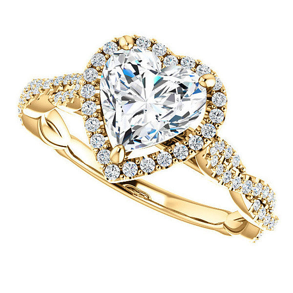 Heart Twisted Cathedral Halo Moissanite Engagement Ring