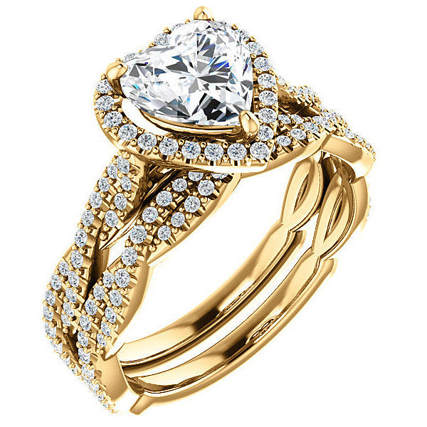 Heart Twisted Cathedral Halo Moissanite Engagement Ring