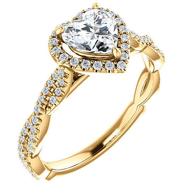 Heart Twisted Cathedral Halo Moissanite Engagement Ring