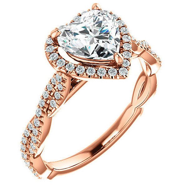 Heart Twisted Cathedral Halo Moissanite Engagement Ring