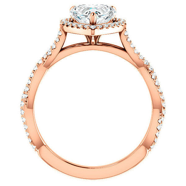 Heart Twisted Cathedral Halo Moissanite Engagement Ring