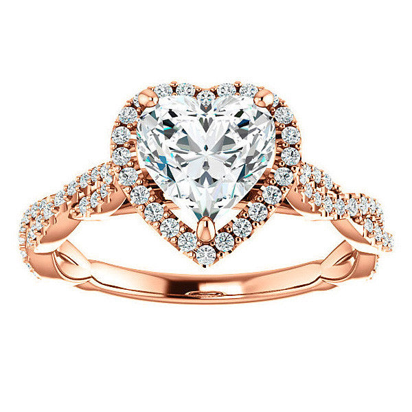 Heart Twisted Cathedral Halo Moissanite Engagement Ring