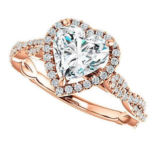 Heart Twisted Cathedral Halo Moissanite Engagement Ring