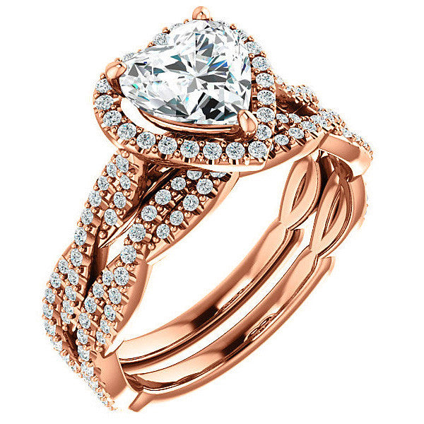 Heart Twisted Cathedral Halo Moissanite Engagement Ring