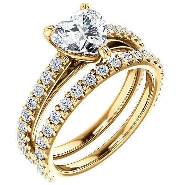 Heart cut Moissanite Double Prong Cathedral Engagement Ring