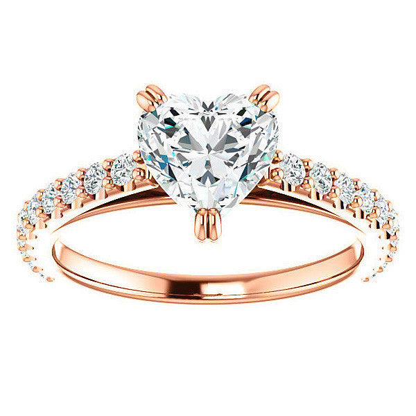 Heart cut Moissanite Double Prong Cathedral Engagement Ring
