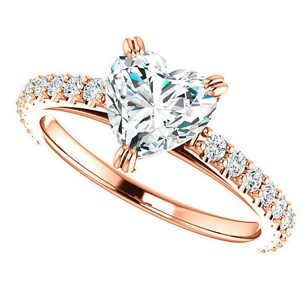 Heart cut Moissanite Double Prong Cathedral Engagement Ring