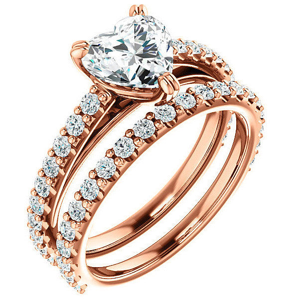 Heart cut Moissanite Double Prong Cathedral Engagement Ring