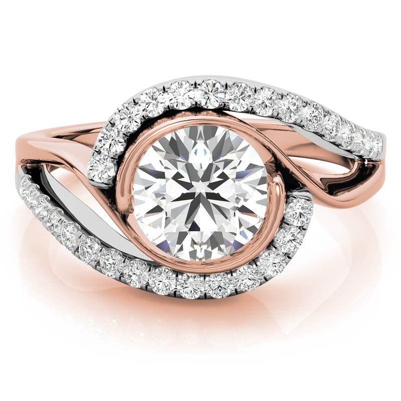 Bypass Bezel Split Shank Moissanite Engagement Ring