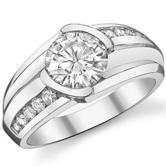 2ct/8mm Round Brilliant Moissanite Channel Mens Ring