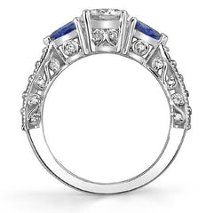 Oval Moissanite & Pear Sapphire Antique Engagement Ring