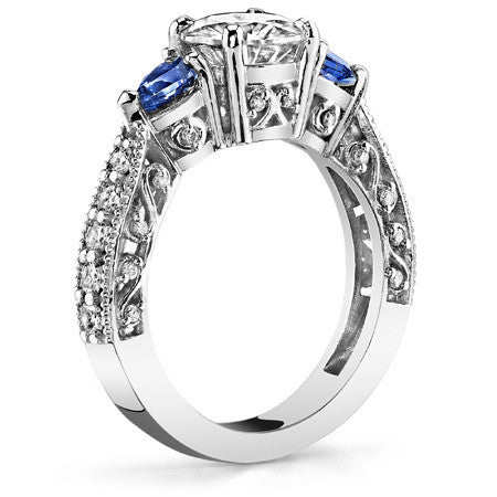 Oval Moissanite & Pear Sapphire Antique Engagement Ring