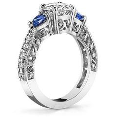 Oval Moissanite & Pear Sapphire Antique Engagement Ring