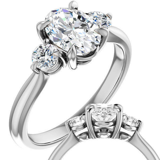 Oval and Round Moissanite 3-Stone Ring