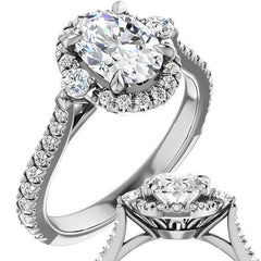 Oval Moissanite Cathedral Halo Engagement Ring with Claw Prongs