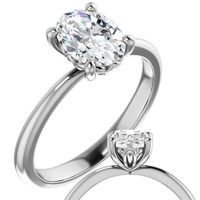Oval cut Moissanite Solitaire with Scroll Accent Basket Design