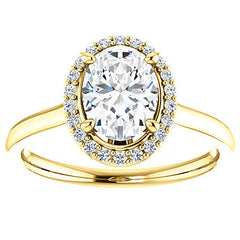 Oval Moissanite Petal Accent Halo Engagement Ring