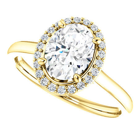 Oval Moissanite Petal Accent Halo Engagement Ring