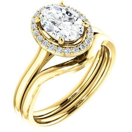 Oval Moissanite Petal Accent Halo Engagement Ring