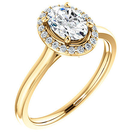 Oval Moissanite Petal Accent Halo Engagement Ring
