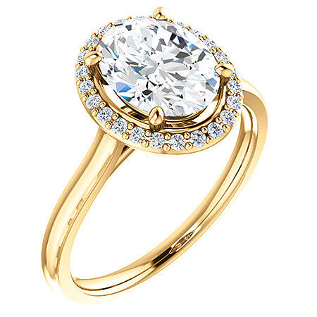 Oval Moissanite Petal Accent Halo Engagement Ring