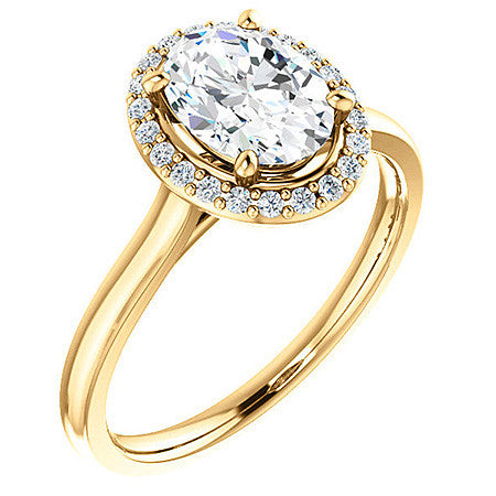 Oval Moissanite Petal Accent Halo Engagement Ring