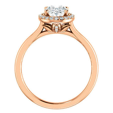 Oval Moissanite Petal Accent Halo Engagement Ring
