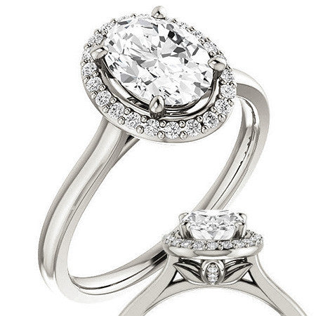 Oval Moissanite Petal Accent Halo Engagement Ring