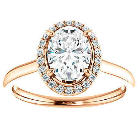 Oval Moissanite Petal Accent Halo Engagement Ring