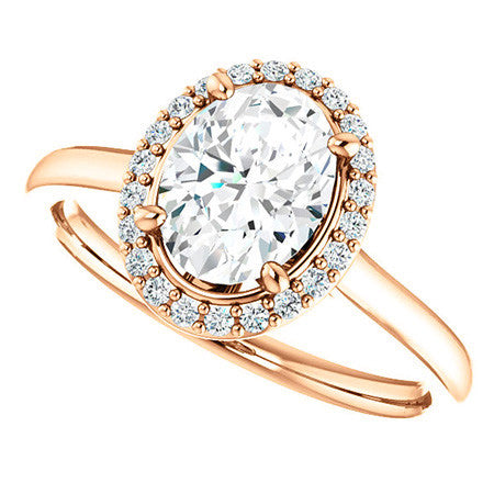 Oval Moissanite Petal Accent Halo Engagement Ring